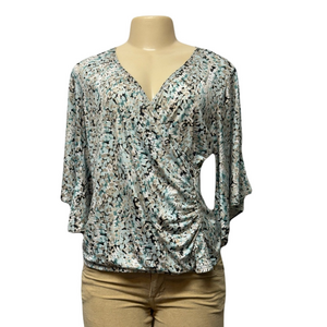 MSK Gray and White Asymmetrical Ruched Blouse